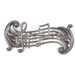 Beau Jewelry Treble Clef Musical Notes Sterling Silver Brooch Vintage 1960s